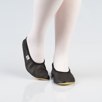 Leather Gymnastics Slippers With Rubber Ridge and Sole - Black