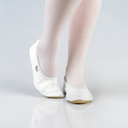 Leather Gymnastics Slippers With Rubber Ridge and Sole - White